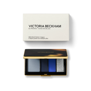 Victoria Beckham Beauty Eye Wardrobe in Navy Noir – luxury eyeshadow palette with elegant packaging, featuring four versatile shades in soft blue, deep navy, vibrant cobalt, and shimmering silver for a bold, statement eye look.