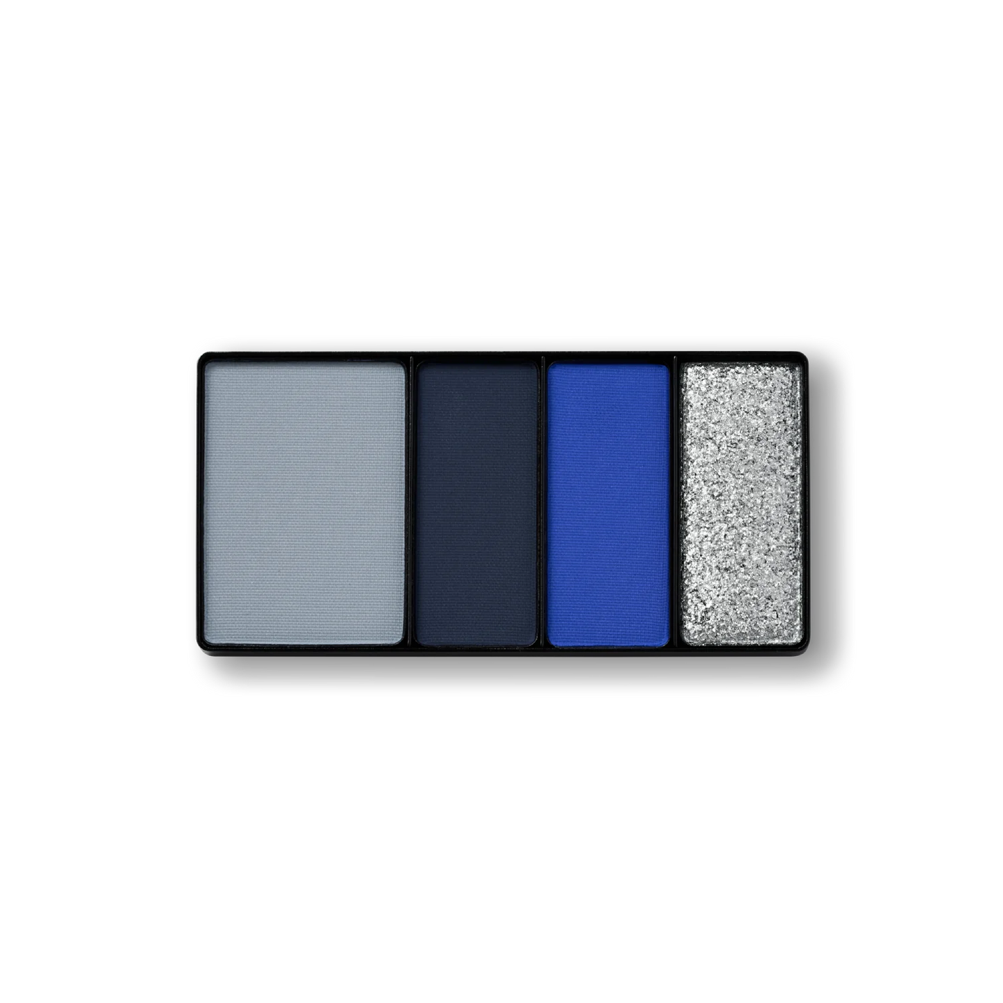 Victoria Beckham Beauty Eye Wardrobe in Navy Noir – luxury eyeshadow palette featuring four multi-finish shades in soft blue, deep navy, vibrant cobalt, and shimmering silver for a bold, high-impact eye look.