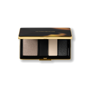 Victoria Beckham Beauty Eye Wardrobe in Night Flash – luxury eyeshadow palette featuring four multi-finish shades in shimmering taupe, deep matte black, soft ivory, and sparkling black for a bold, smoky eye look.