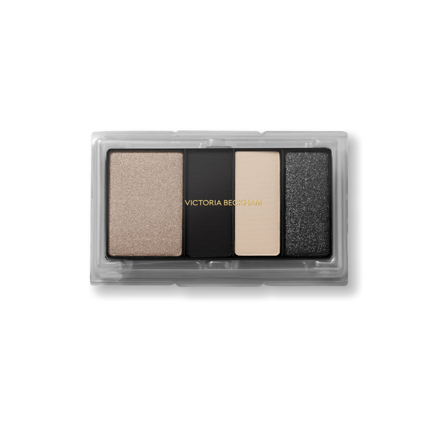 Victoria Beckham Beauty Eye Wardrobe Refill in Night Flash – sustainable eyeshadow refill featuring four luxe shades in shimmering taupe, deep matte black, soft ivory, and sparkling black for a bold, smoky eye look.