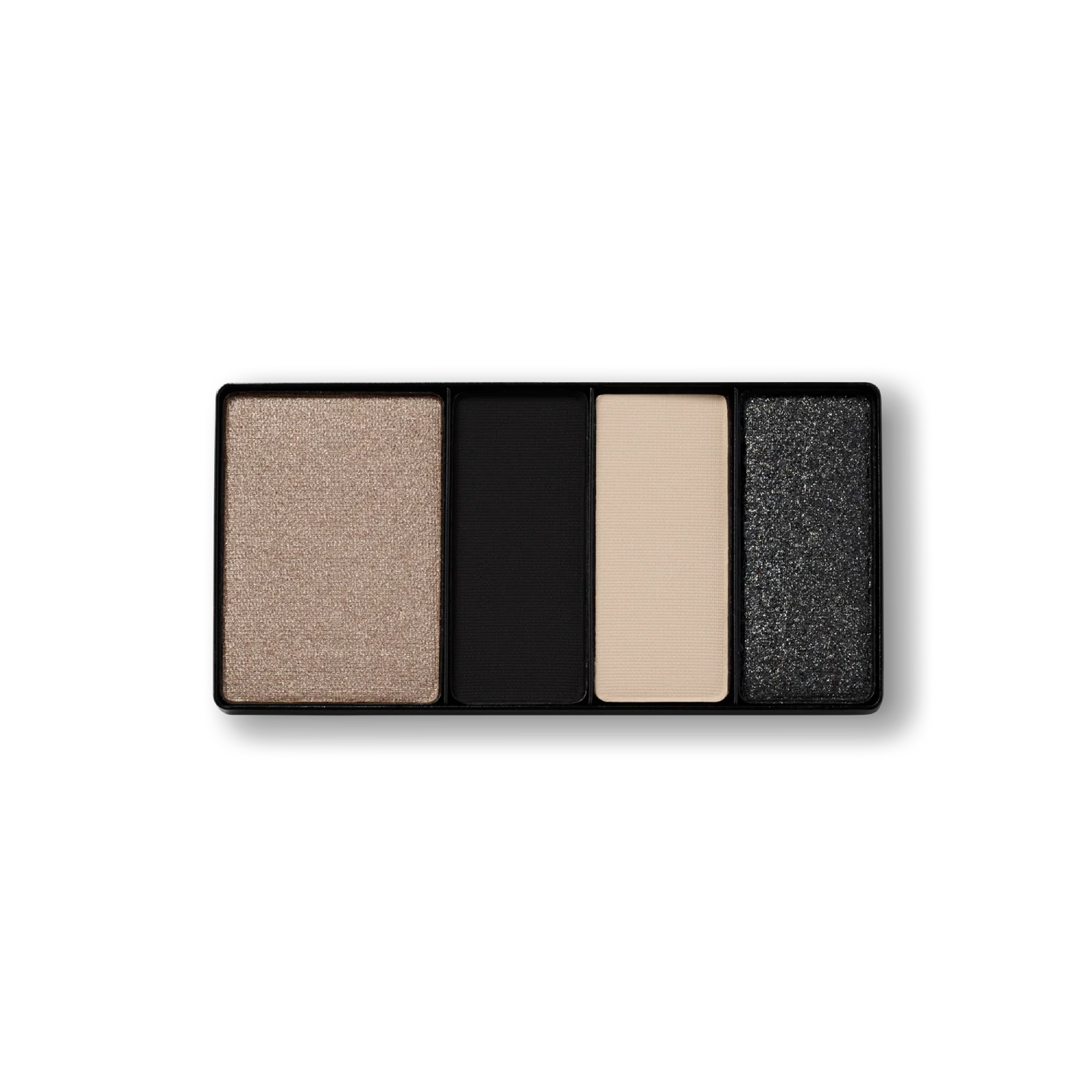 Victoria Beckham Beauty Eye Wardrobe in Night Flash – luxury eyeshadow palette featuring four multi-finish shades in shimmering taupe, deep matte black, soft ivory, and sparkling black for a bold, versatile eye look.