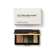 Victoria Beckham Beauty Eye Wardrobe in Olive – luxury multi-finish eyeshadow palette with rich green, gold, and bronze shades, showcased with elegant gold compact and packaging.