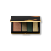 Victoria Beckham Beauty Eye Wardrobe in Olive – luxury eyeshadow palette featuring rich matte and shimmering green, gold, and brown shades in an elegant gold compact.