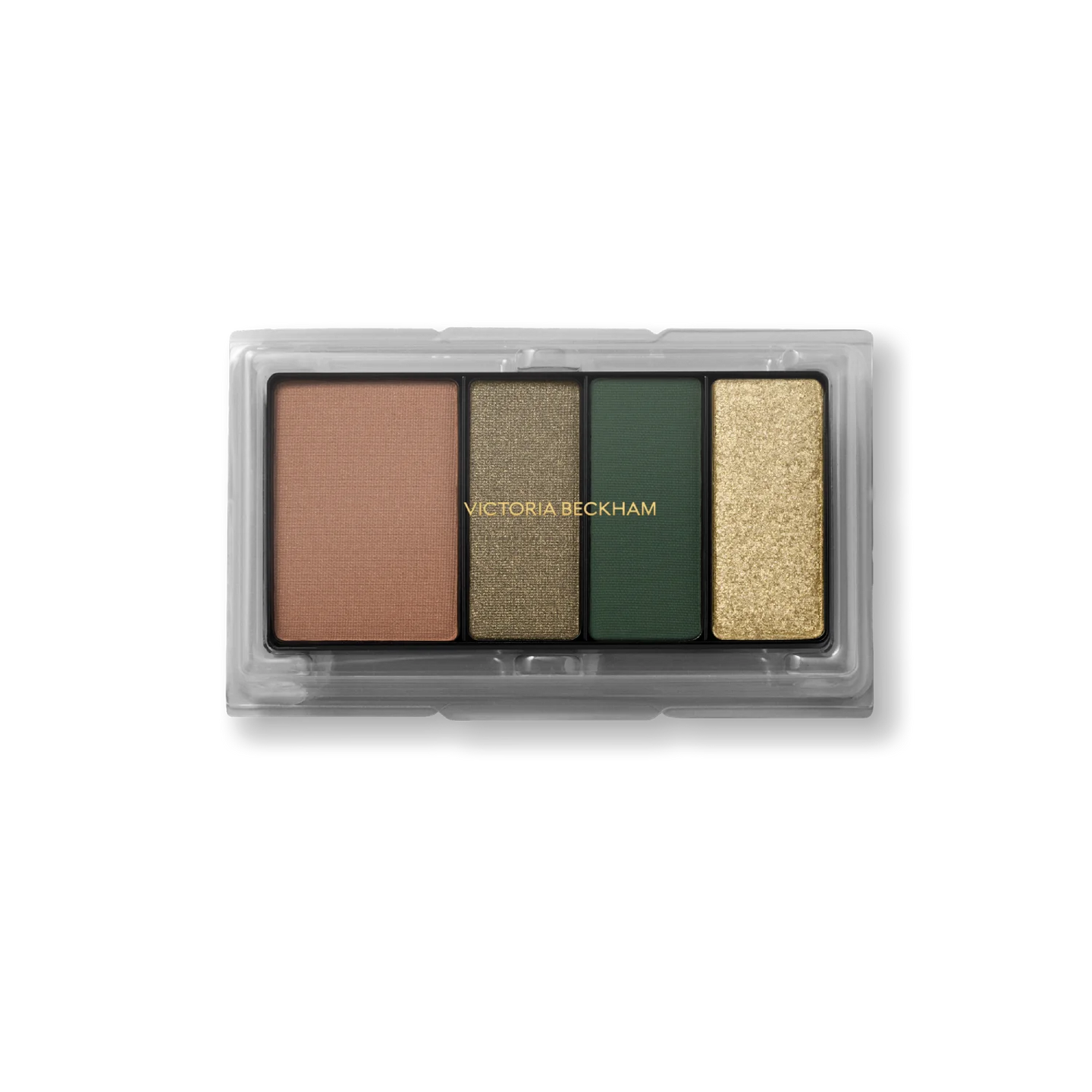 Victoria Beckham Beauty Eye Wardrobe Refill in Olive – sustainable eyeshadow refill featuring four luxe shades in warm brown, metallic bronze, deep green, and shimmering gold.