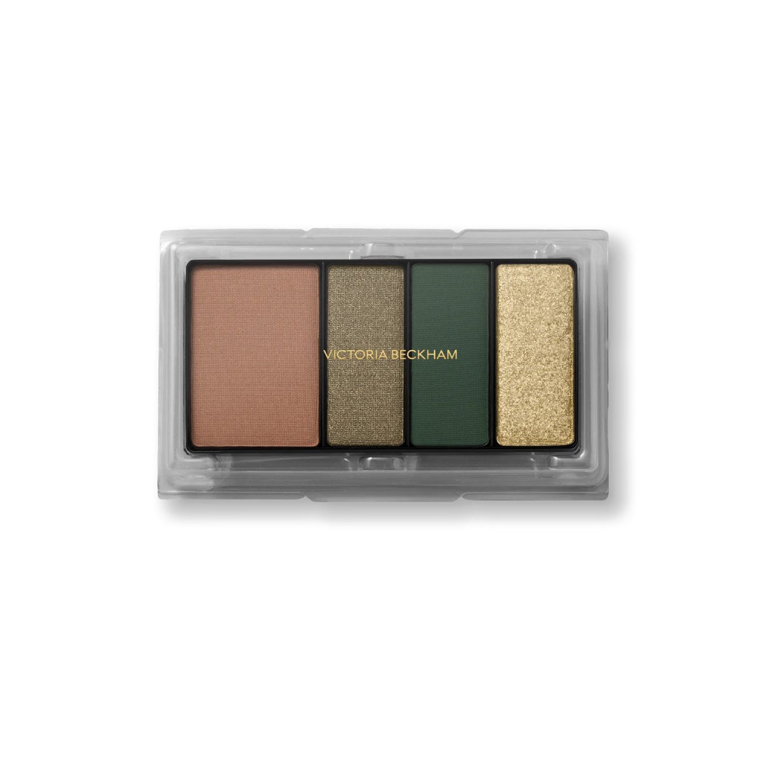 Victoria Beckham Beauty Eye Wardrobe Refill in Olive – sustainable eyeshadow refill featuring four luxe shades in warm brown, metallic bronze, deep green, and shimmering gold.