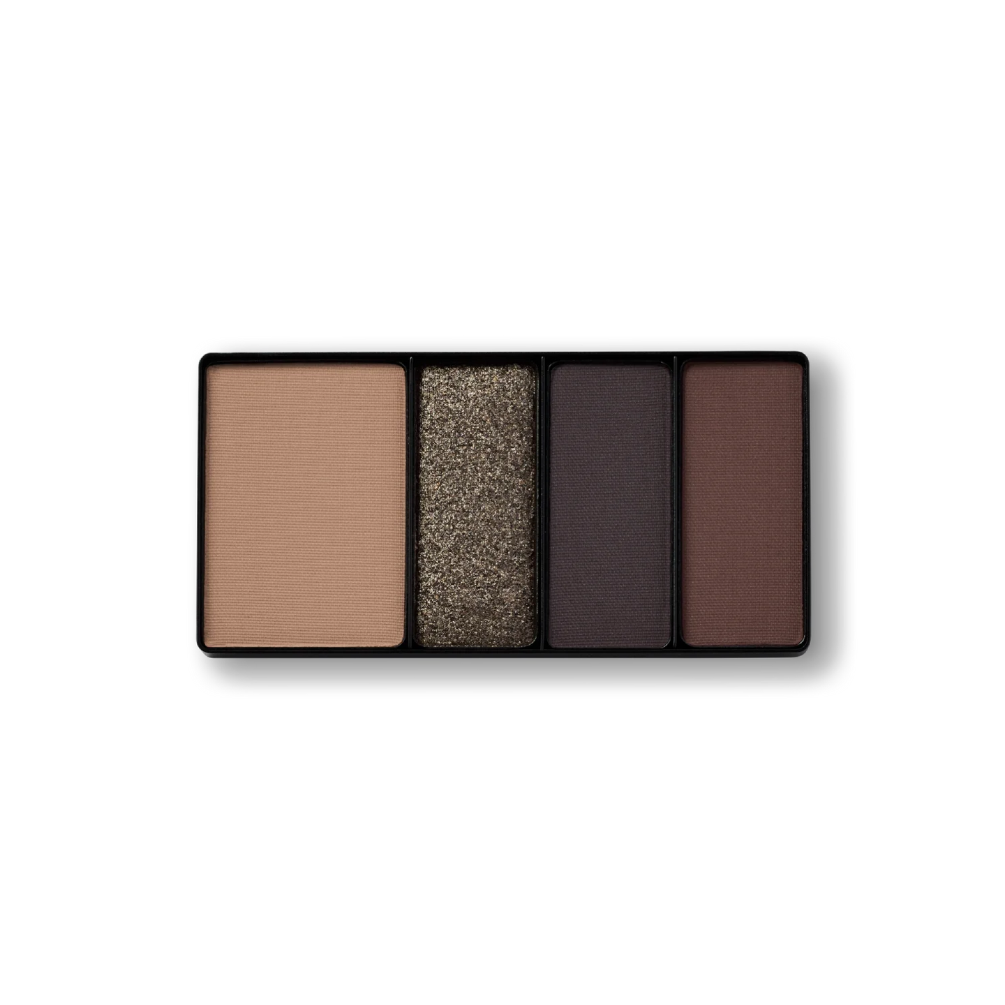 Close-up product shot of Victoria Beckham Beauty Eye Wardrobe in Victoria – a luxury eyeshadow palette featuring four versatile shades in matte and shimmer finishes, including neutral beige, metallic gold, deep plum, and rich brown.