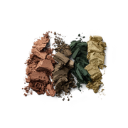 Victoria Beckham Beauty Eye Wardrobe in Olive – texture shot showcasing rich matte and shimmering eyeshadow pigments in warm brown, metallic bronze, deep green, and gold hues.