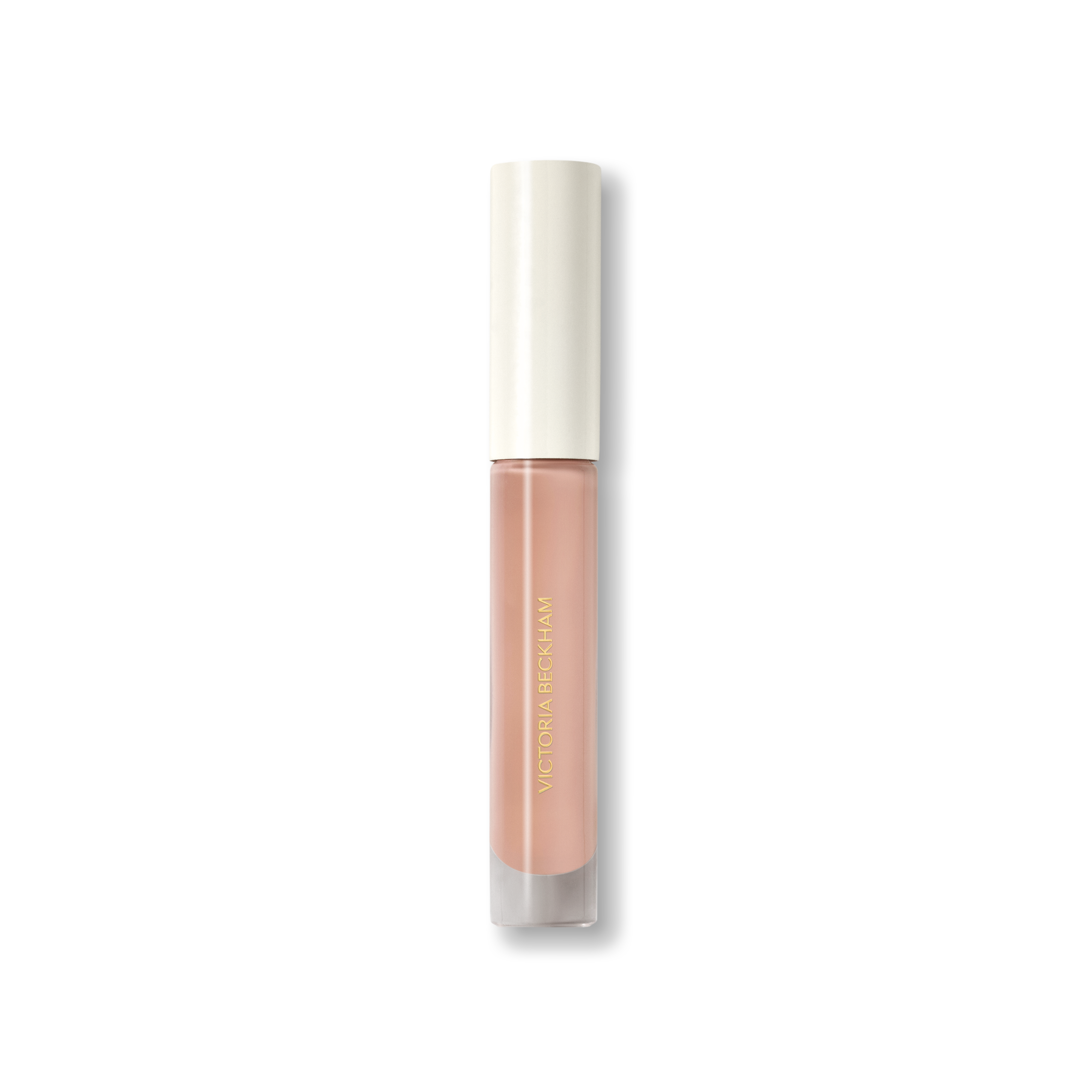 Closed Victoria Beckham Beauty Posh Gloss tube in Bikini — cream cap on a milky peach nude high-shine lip gloss.