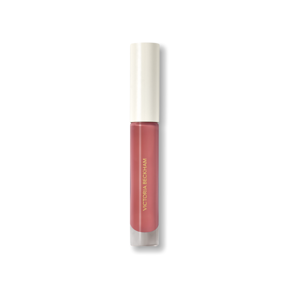 Closed Victoria Beckham Beauty Posh Gloss tube in Cabana — cream cap on a dusty rose pink high-shine lip gloss.