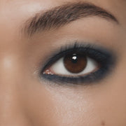 Model wearing Victoria Beckham Beauty Eye Wardrobe in Navy Noir – video showcasing the bold, smoky eyeshadow look with deep navy, soft blue, vibrant cobalt, and shimmering silver tones in motion.