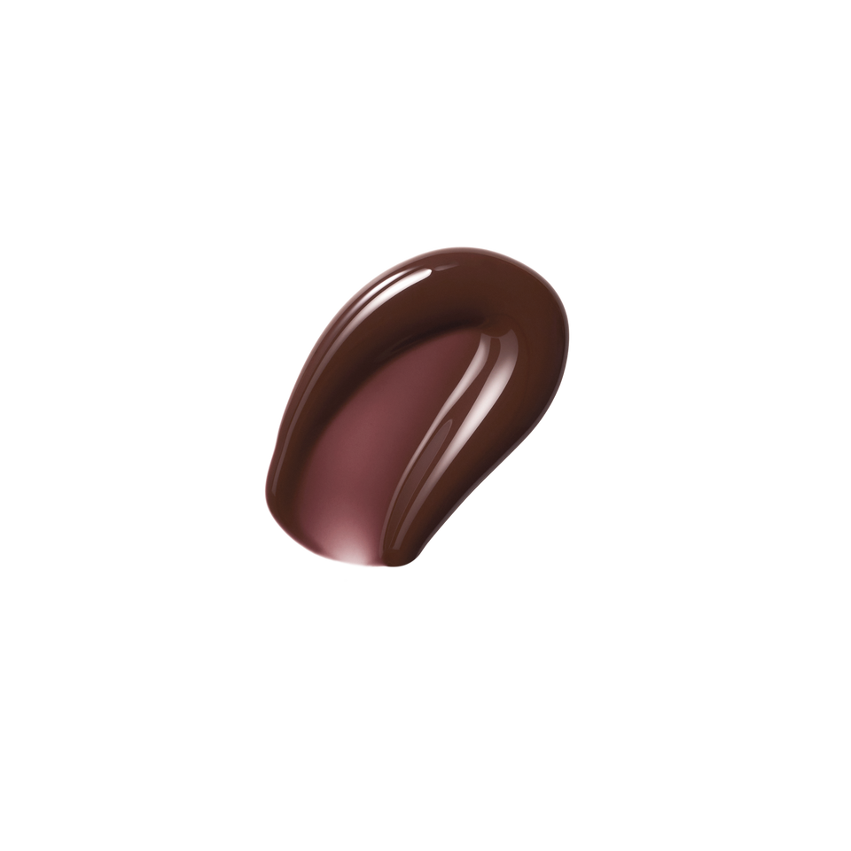 Glossy swatch of Posh Gloss TopDown — Victoria Beckham Beauty's deep mahogany lip gloss with high-shine mirror finish.