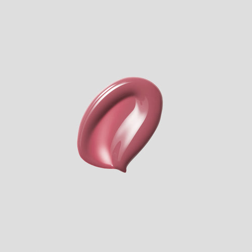 Glossy swatch of Posh Gloss Fizz on grey backdrop — Victoria Beckham Beauty's mauve berry high-shine lip gloss.