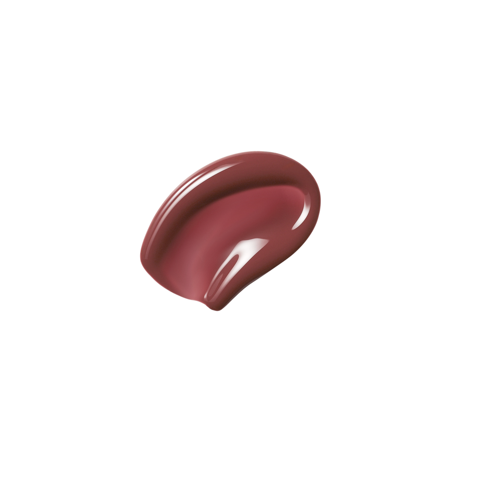 Glossy swatch of Posh Gloss Aperitivo — Victoria Beckham Beauty's rosewood-plum lip gloss with high-shine mirror finish.