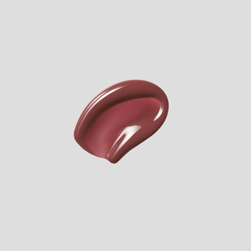 Glossy swatch of Posh Gloss Aperitivo on grey backdrop — Victoria Beckham Beauty's rosewood-plum high-shine lip gloss.